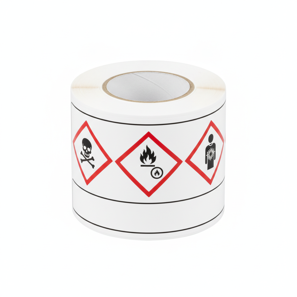 [T04060M-3I] Pre-printed GHS hazard labels with 3 red diamonds (100 mm x 150 mm, 235 labels per roll)